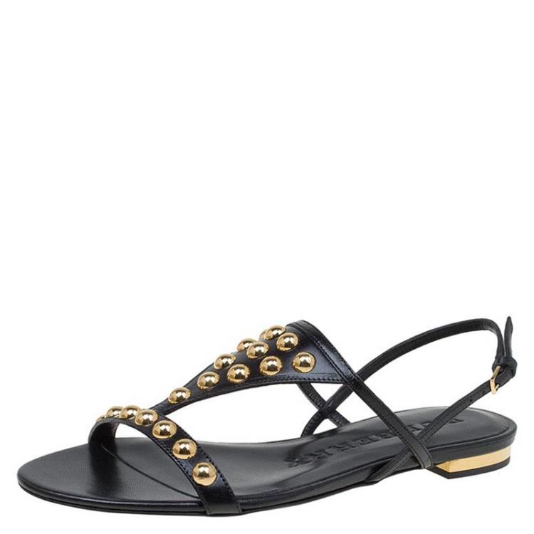 مملوكة مسبقًا Burberry Black Bridle Studded Leather Parnell Sandals Size 36