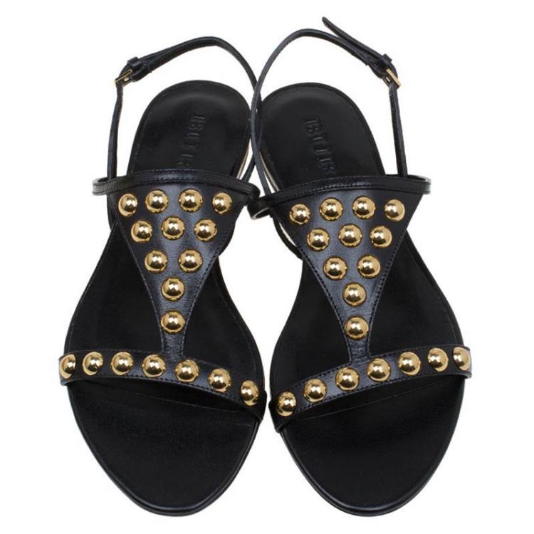 مملوكة مسبقًا Burberry Black Bridle Studded Leather Parnell Sandals Size 36