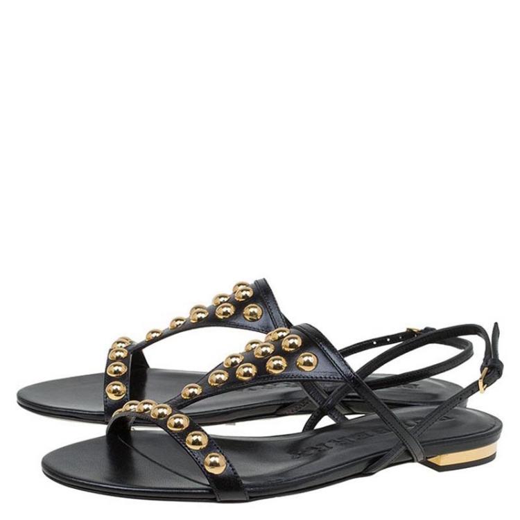مملوكة مسبقًا Burberry Black Bridle Studded Leather Parnell Sandals Size 36