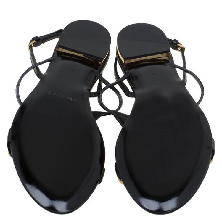 مملوكة مسبقًا Burberry Black Bridle Studded Leather Parnell Sandals Size 36