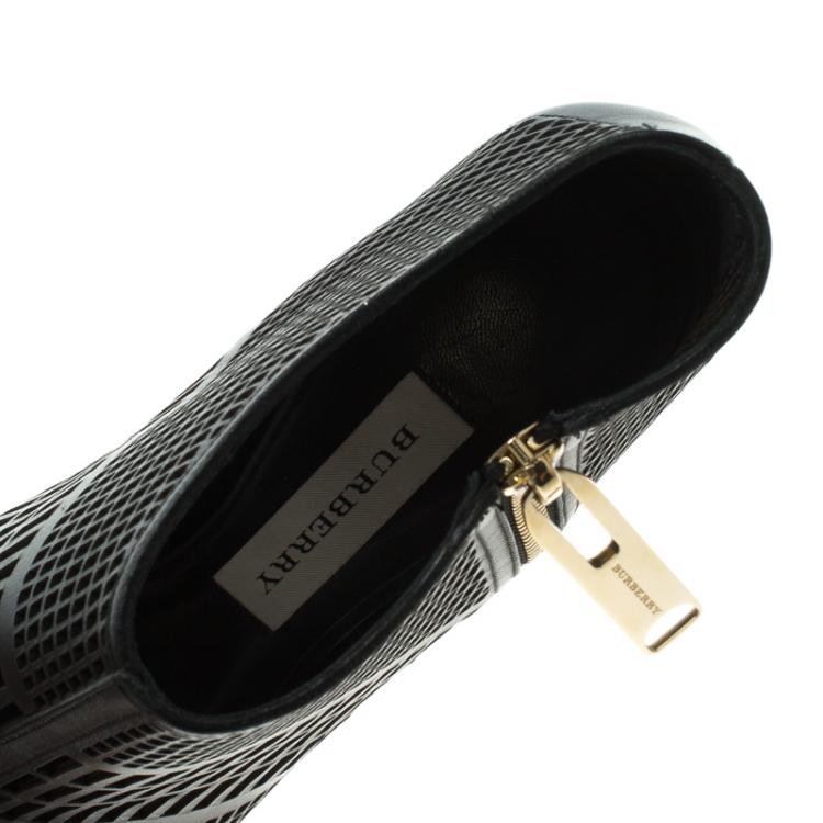 Pre Owned Burberry Black Cutout Leather Baynton Peep Toe Ankle Boots Size 39
