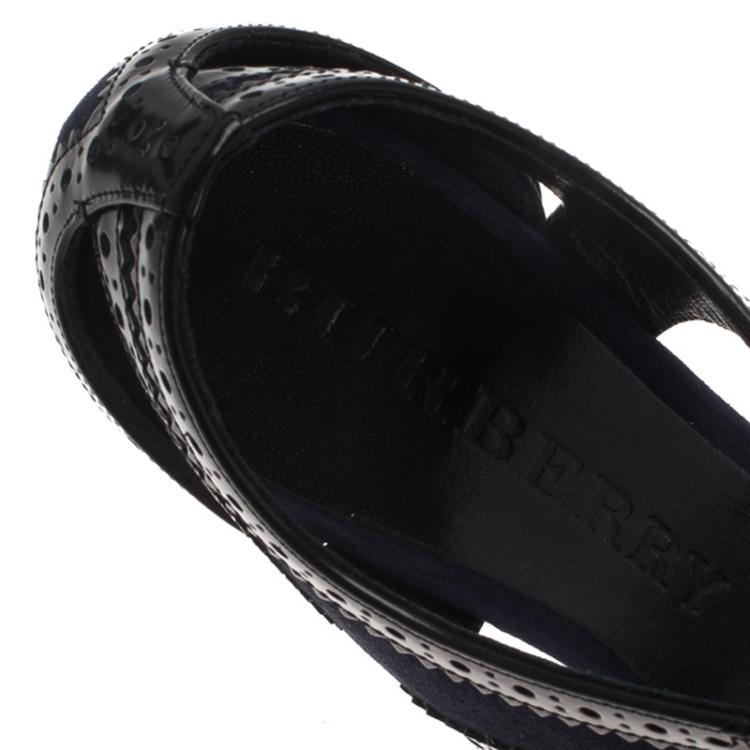 Pre Owned Burberry Blue Suede and Black Brogue Leather Gauld Lace Up Sandals Size 39