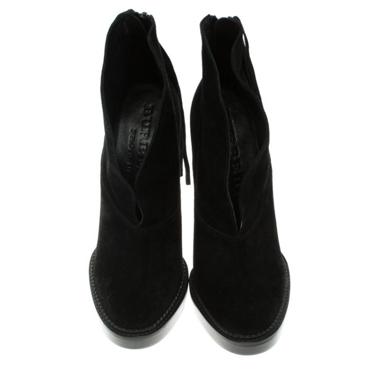 Pre Owned Burberry Prorsum Black Fringed Suede Nadie Ankle Boots Size 39