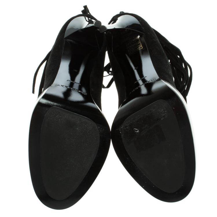 Pre Owned Burberry Prorsum Black Fringed Suede Nadie Ankle Boots Size 39