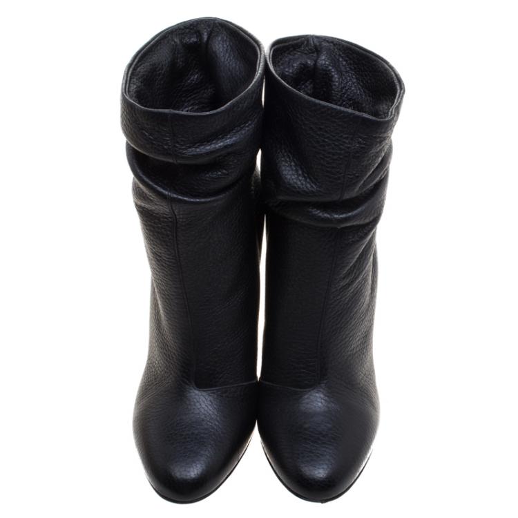 Pre Owned Burberry Black Leather Epworth Ankle Boots Size 36.5