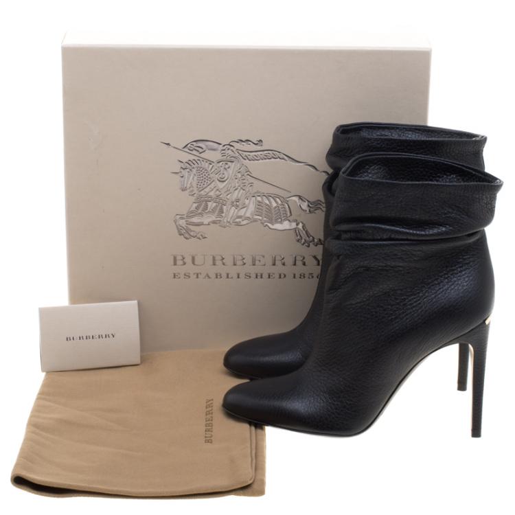 Pre Owned Burberry Black Leather Epworth Ankle Boots Size 36.5