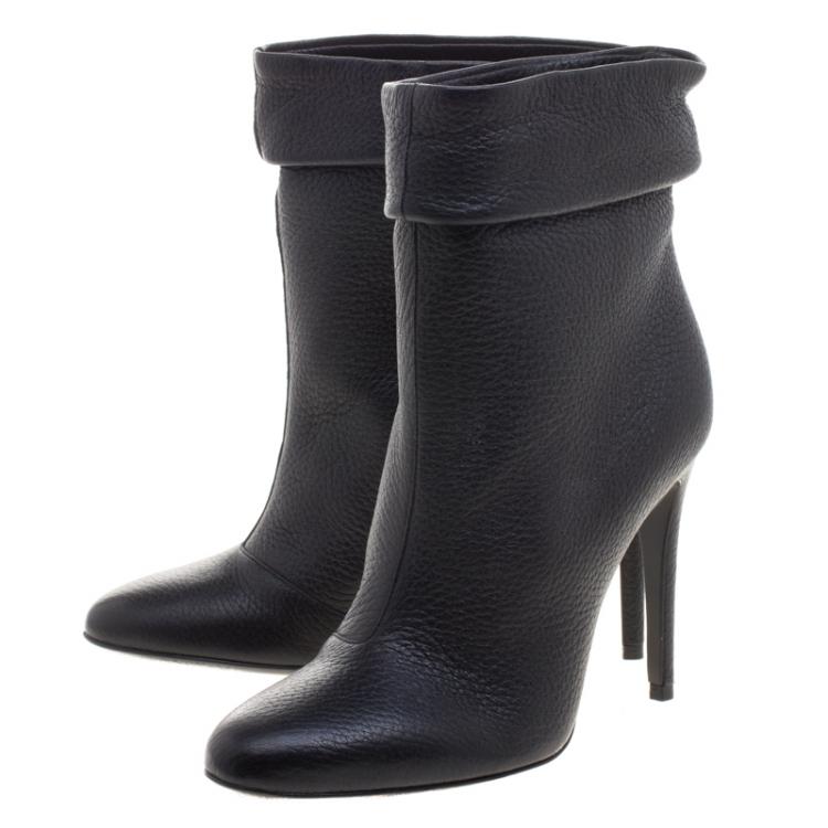 Pre Owned Burberry Black Leather Epworth Ankle Boots Size 37