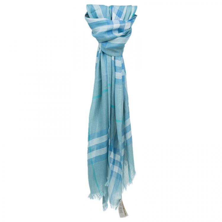 Burberry Blue Check Modal and Silk Scarf Burberry TLC