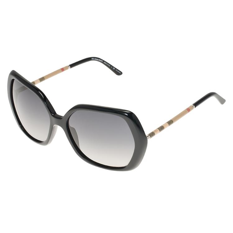 مملوكة مسبقًا Burberry Black Novacheck Wrapped Square Sunglasses  
