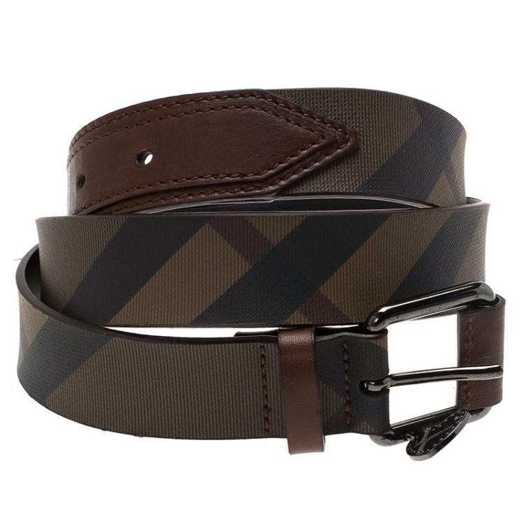 Burberry Leather-trimmed Checked Coated-canvas Belt