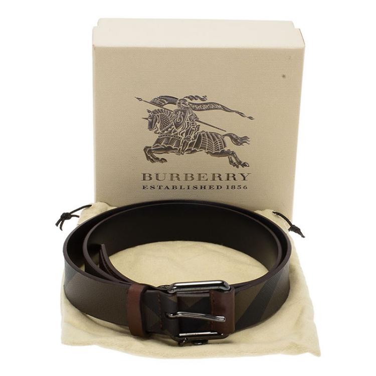 مملوكة مسبقًا Burberry Brown Nova Check Coated Canvas Heart Charm Belt 90 CM