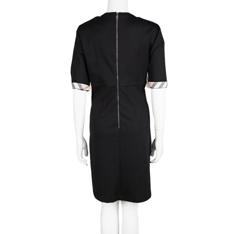 Pre Owned Burberry Brit Black Wool Novacheck Trim Detail Short Sleeve Dress L