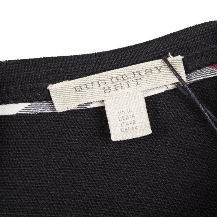 Pre Owned Burberry Brit Black Wool Novacheck Trim Detail Short Sleeve Dress L