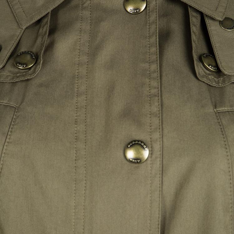 Pre Owned Burberry Brit Khaki Raccoon Fur Trim Hooded Parka Jacket S