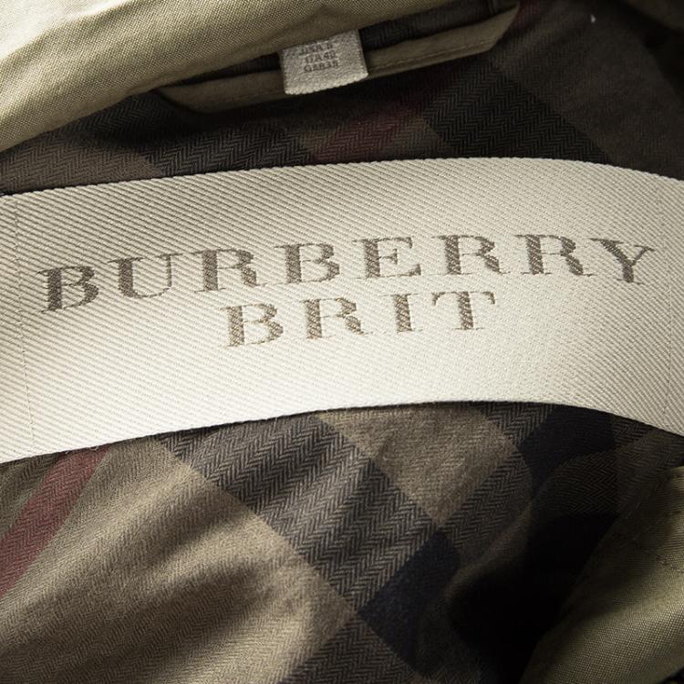 Pre Owned Burberry Brit Khaki Raccoon Fur Trim Hooded Parka Jacket S