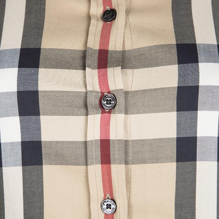 Pre Owned Burberry Brit Beige Novacheck Long Sleeve Buttondown Cotton Shirt XS