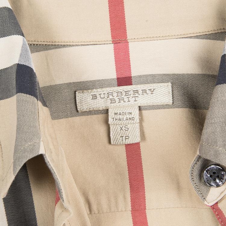 Pre Owned Burberry Brit Beige Novacheck Long Sleeve Buttondown Cotton Shirt XS