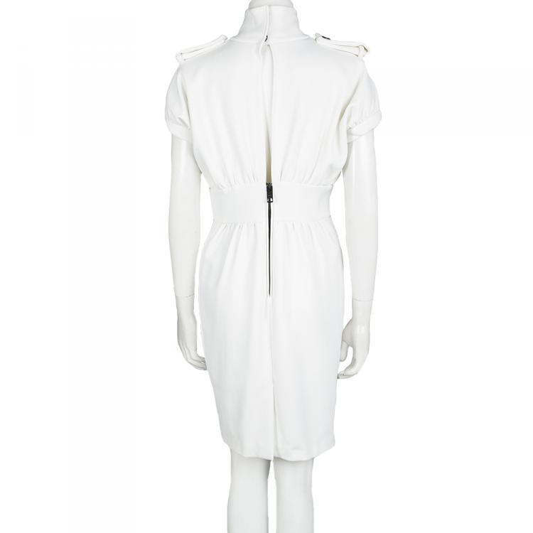 Pre Owned Burberry White Stretch Ponte Turtle Neck Dress M