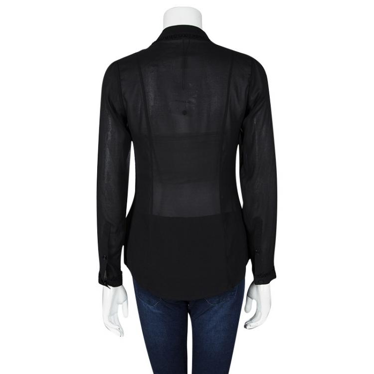 Pre Owned Burberry London Black Silk Ruffle Trim Detail Long Sleeve Blouse S