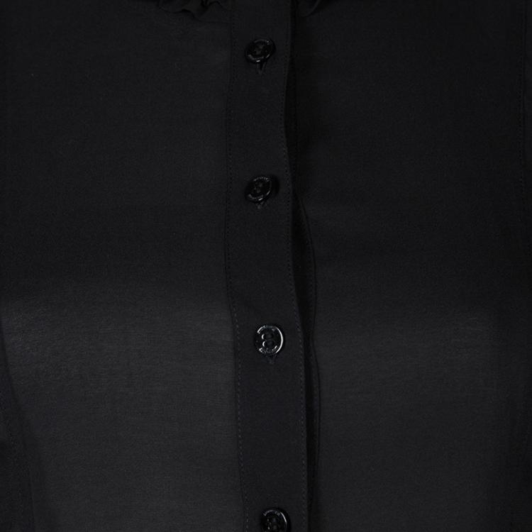 Pre Owned Burberry London Black Silk Ruffle Trim Detail Long Sleeve Blouse S