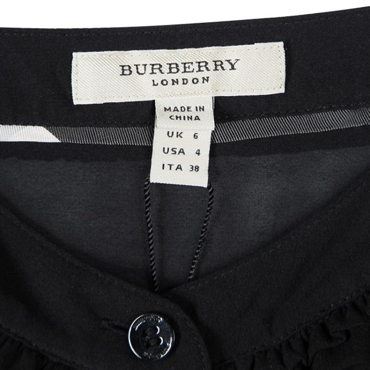 Pre Owned Burberry London Black Silk Ruffle Trim Detail Long Sleeve Blouse S