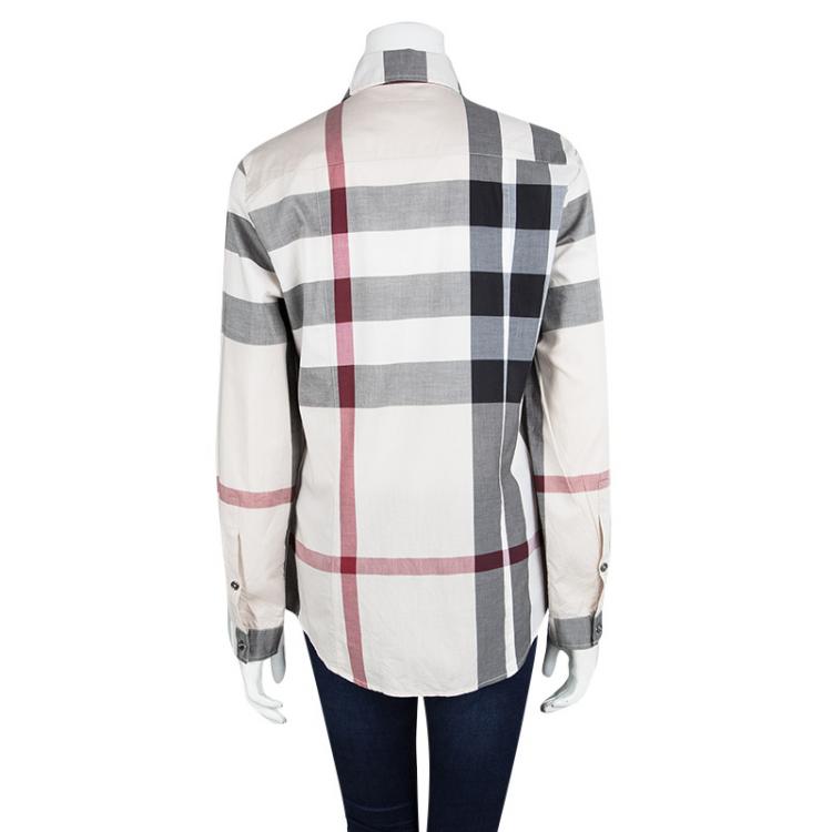 مملوكة مسبقًا Burberry Brit Beige Novacheck Cotton Long Sleeve Button Front Shirt  M