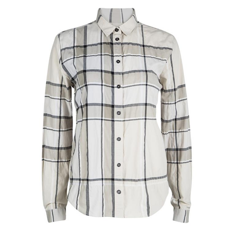 مملوكة مسبقًا Burberry Brit Beige Cotton Checked Long Sleeve Button Front Shirt M