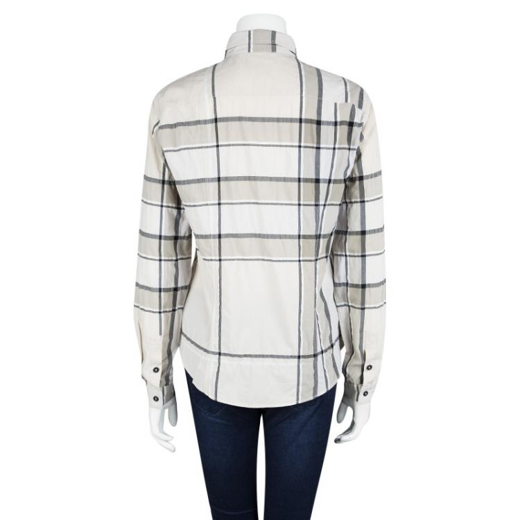 مملوكة مسبقًا Burberry Brit Beige Cotton Checked Long Sleeve Button Front Shirt M