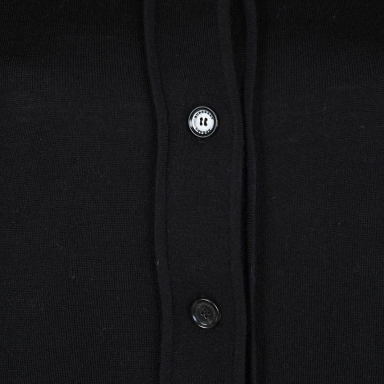 Pre Owned Burberry London Black Merino Wool Check Detail Cropped Button Front Cardigan M