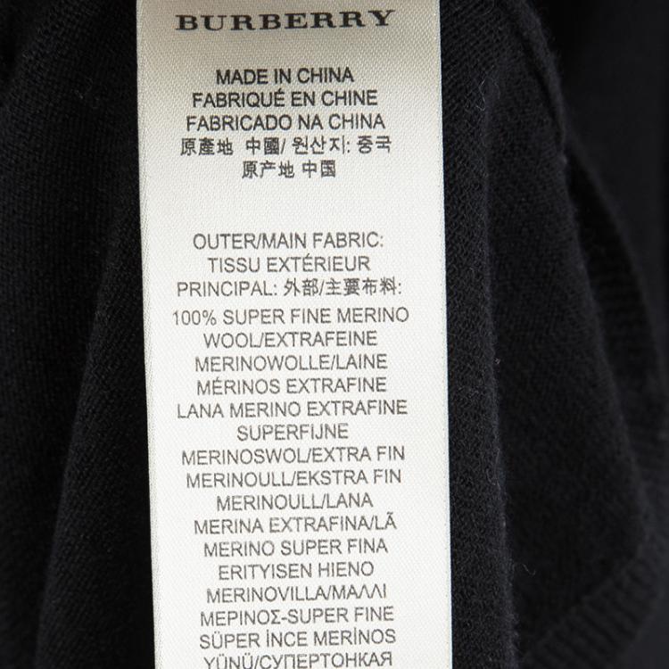 Pre Owned Burberry London Black Merino Wool Check Detail Cropped Button Front Cardigan M