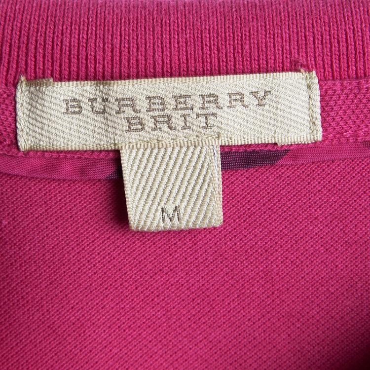 Pre Owned Burberry Brit Pink Logo Detail Polo T-Shirt M