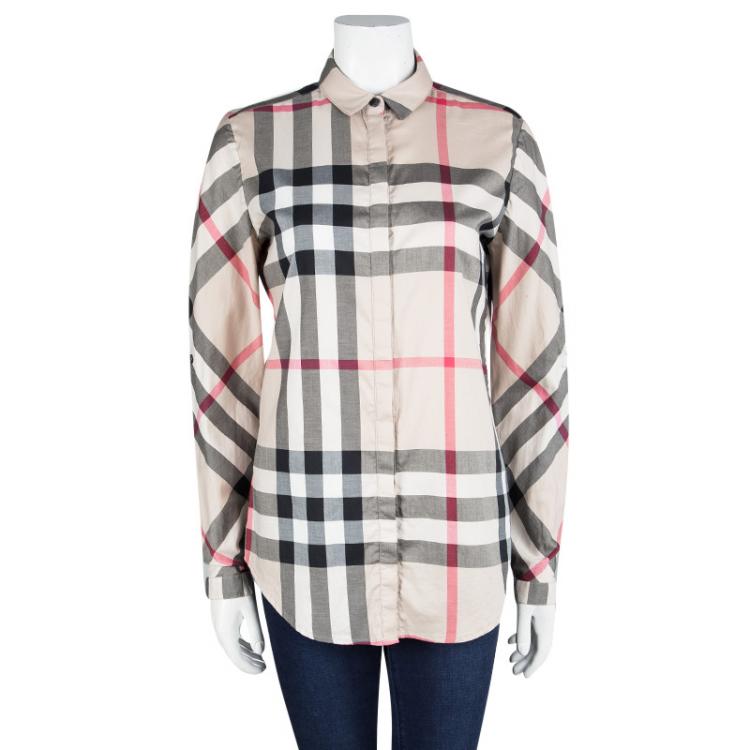 Pre Owned Burberry Brit Beige Novacheck Cotton Long Sleeve Button Front Shirt S