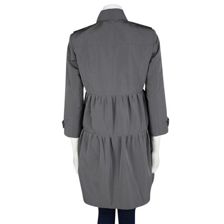Pre Owned Burberry Grey Three Quarter Sleeve Button Front Dress Coat M