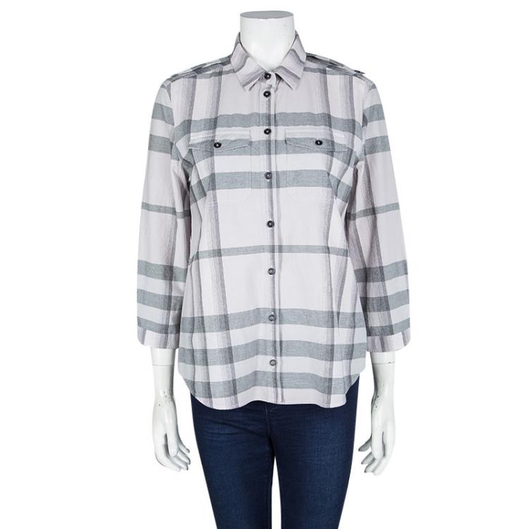 مملوكة مسبقًا Burberry Brit Pale Pink Checked Cotton Long Sleeve Button Front Shirt M
