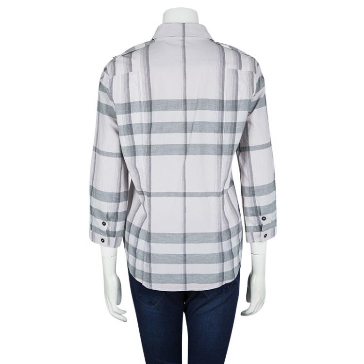 مملوكة مسبقًا Burberry Brit Pale Pink Checked Cotton Long Sleeve Button Front Shirt M