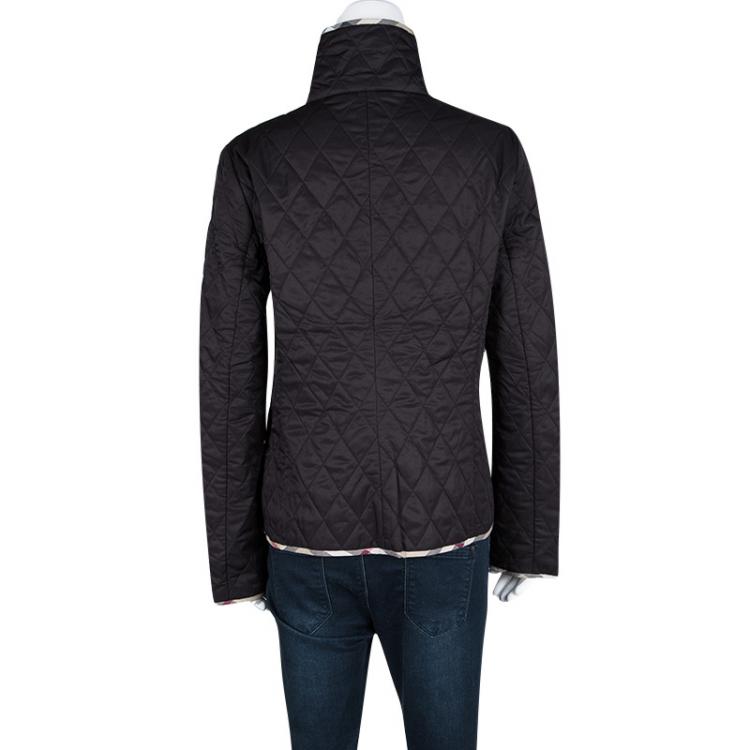 Pre Owned Burberry Brit Black Novacheck Trim Detail Diamond Quilted Jacket M