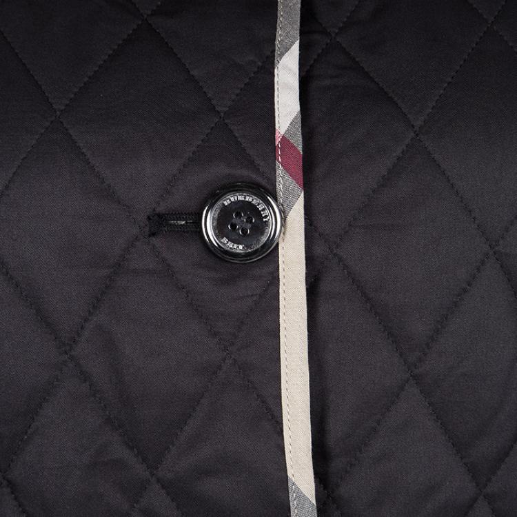 Pre Owned Burberry Brit Black Novacheck Trim Detail Diamond Quilted Jacket M