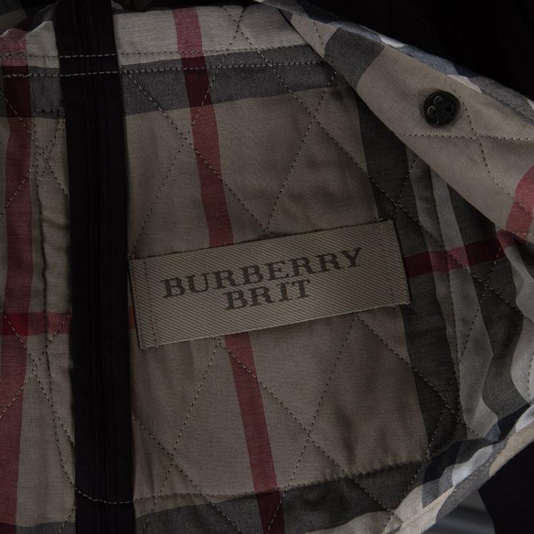Pre Owned Burberry Brit Black Novacheck Trim Detail Diamond Quilted Jacket M