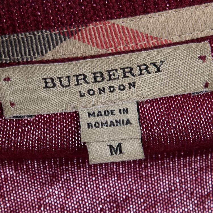 Pre Owned Burberry London Maroon Merino Wool V-Neck Sweater M