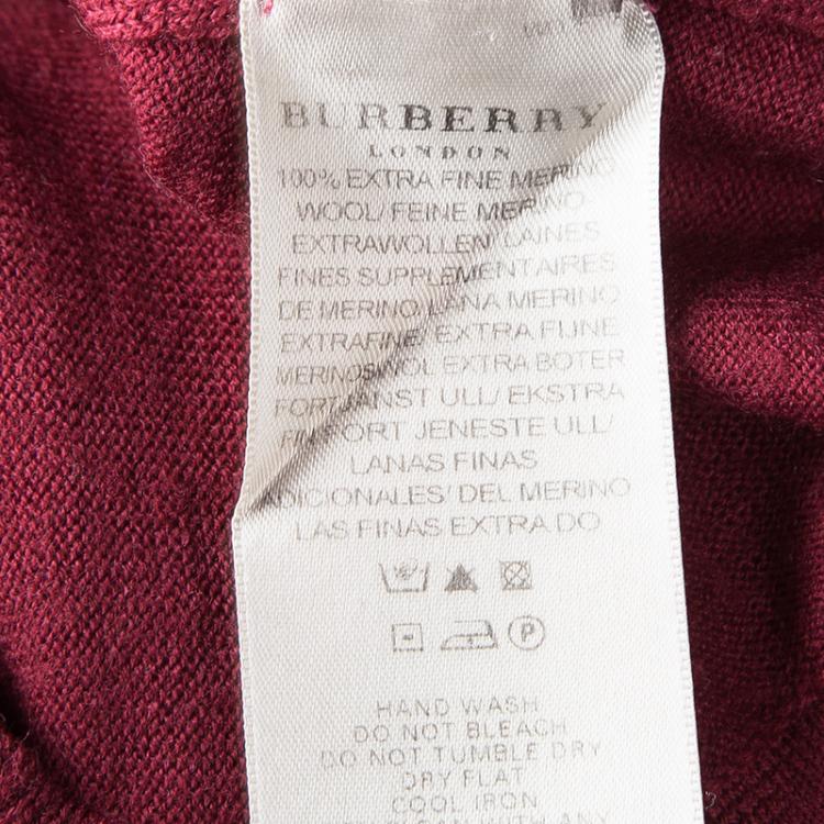 Pre Owned Burberry London Maroon Merino Wool V-Neck Sweater M