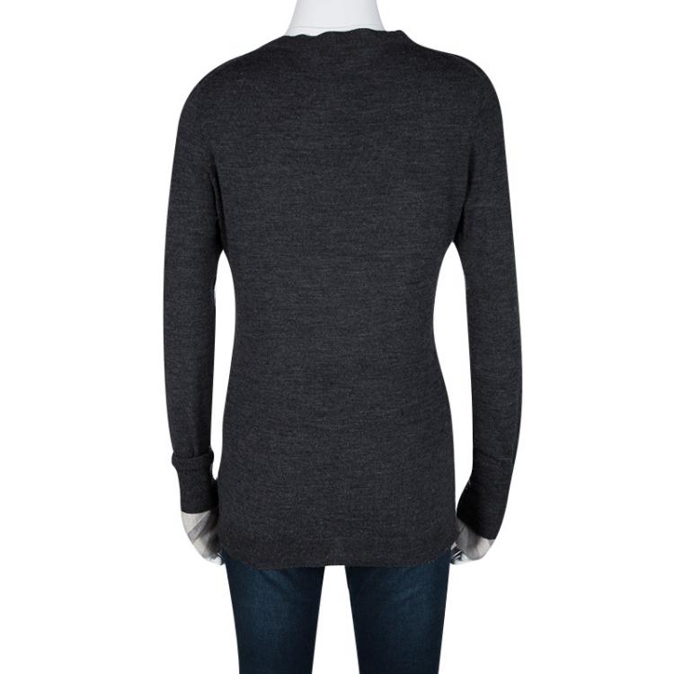 Pre Owned Burberry Brit Grey Novacheck Cuff Detail Sweater M