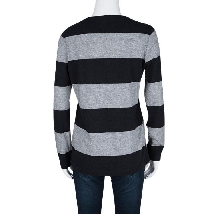 Pre Owned Burberry Brit Navy Blue and Grey Knit Long Sleeve Top M