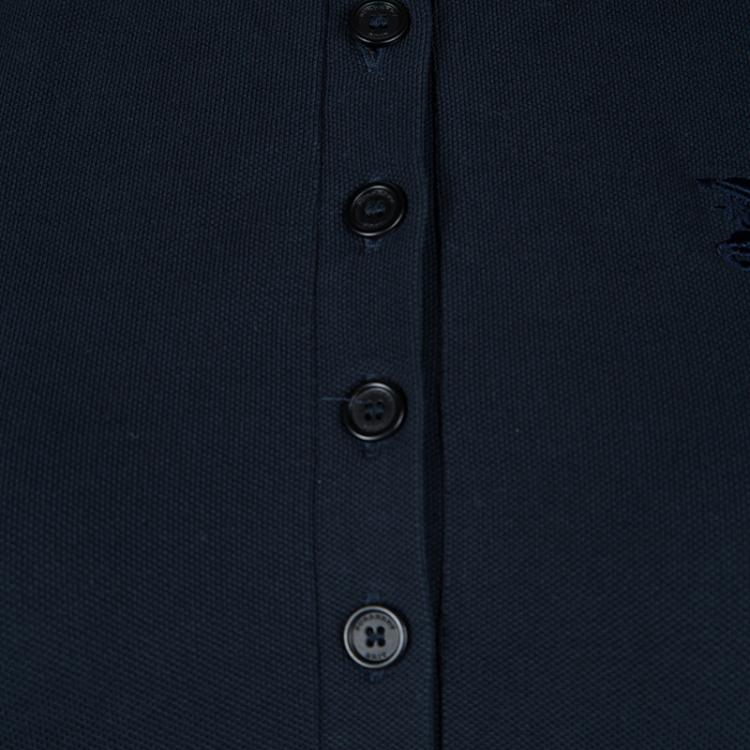 مملوكة مسبقًا Burberry Brit Navy Blue Honeycomb Knit Novacheck Collar Detail Polo T-Shirt S