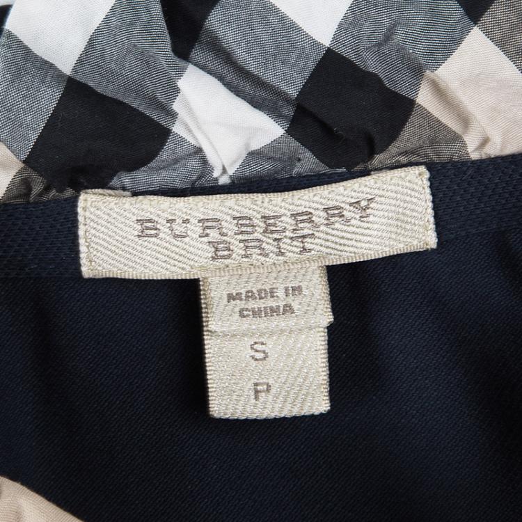 مملوكة مسبقًا Burberry Brit Navy Blue Honeycomb Knit Novacheck Collar Detail Polo T-Shirt S