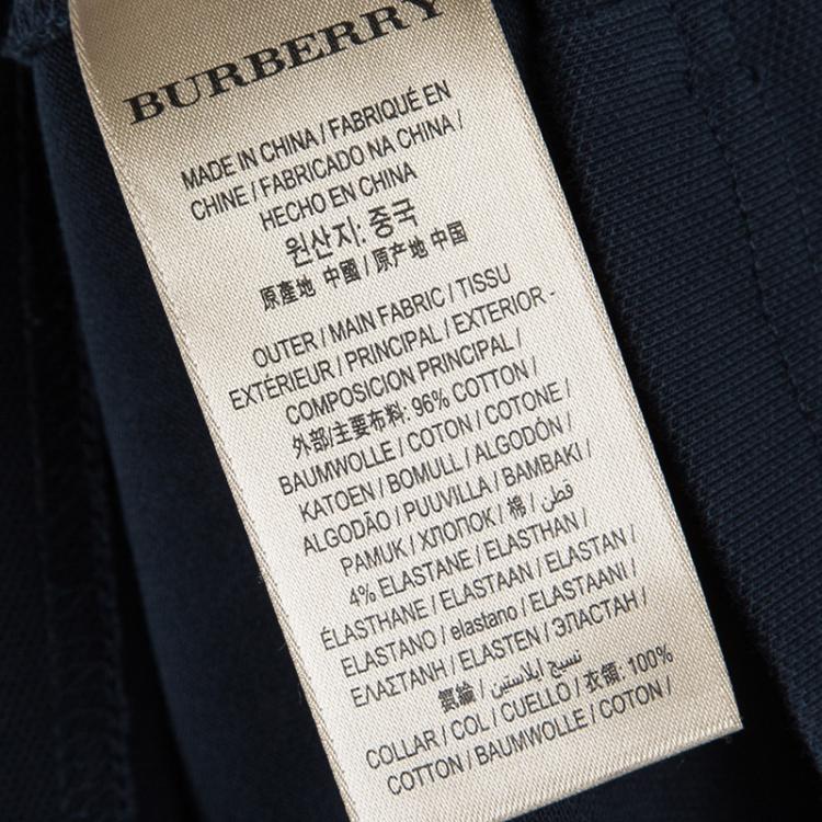 مملوكة مسبقًا Burberry Brit Navy Blue Honeycomb Knit Novacheck Collar Detail Polo T-Shirt S