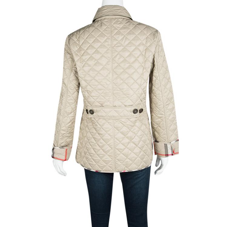 Pre Owned Burberry Brit Beige Novacheck Trim Detail Diamond Quilted Jacket S