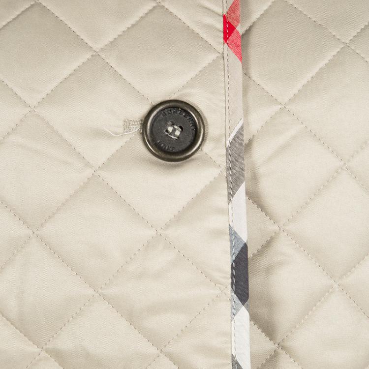 Pre Owned Burberry Brit Beige Novacheck Trim Detail Diamond Quilted Jacket S