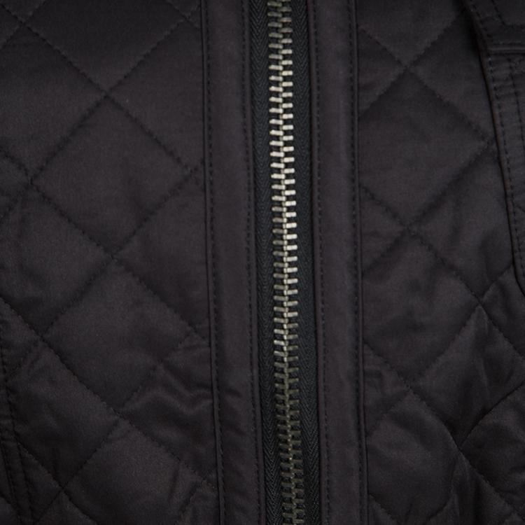 Pre Owned Burberry London Black Diamond Quilted Zip Front Belted Long Jacket M