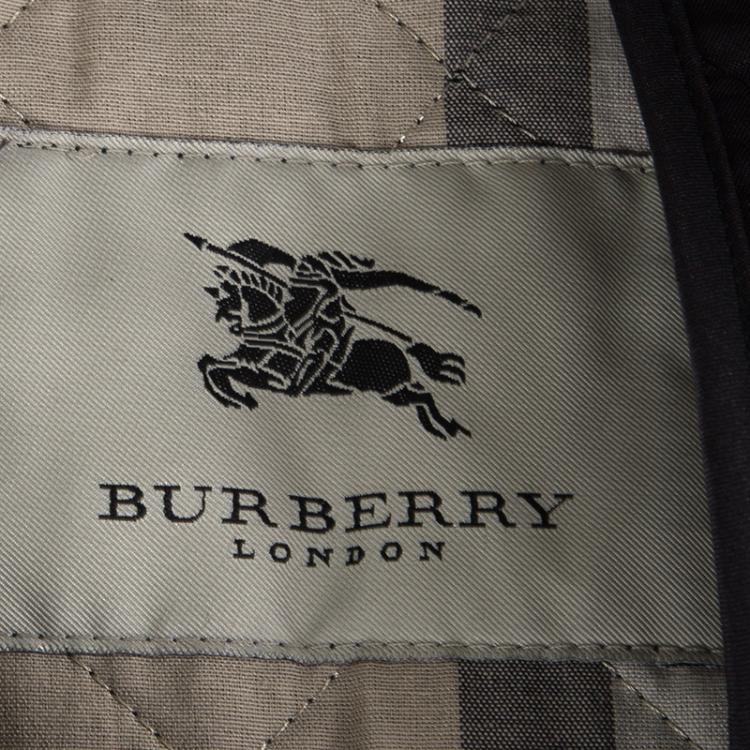 Pre Owned Burberry London Black Diamond Quilted Zip Front Belted Long Jacket M