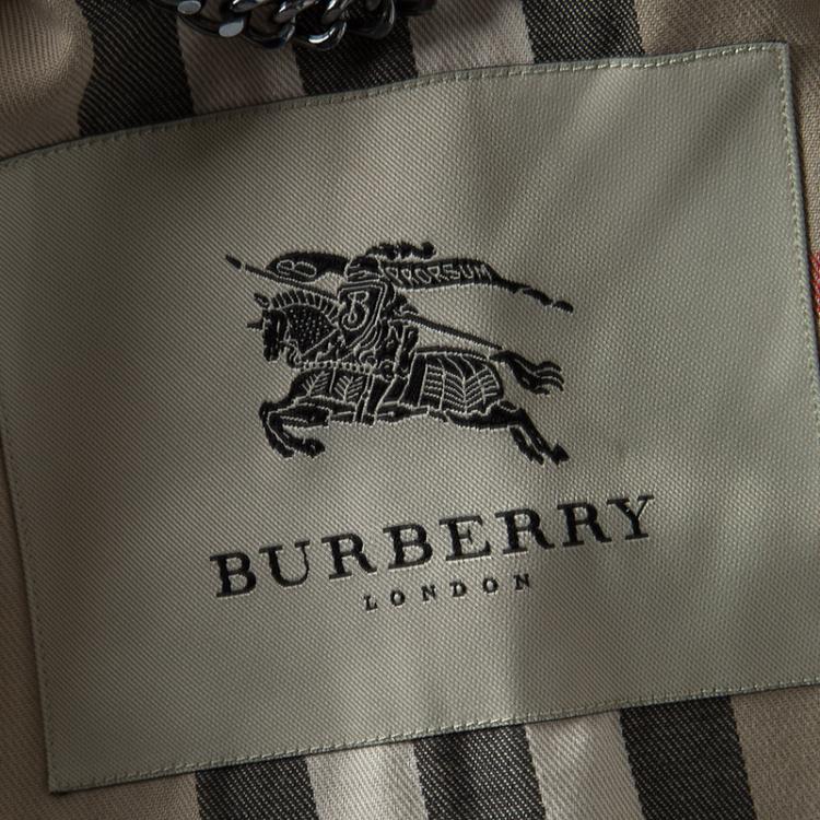 Pre Owned Burberry London Pale Grey Cotton Double Breasted Belted Trench Coat S